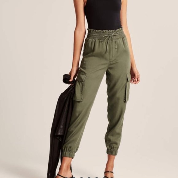 Abercrombie & Fitch Joggers DIstressed Olive Green Fatigue Cargo Jogger Pants Lg - Picture 1 of 10